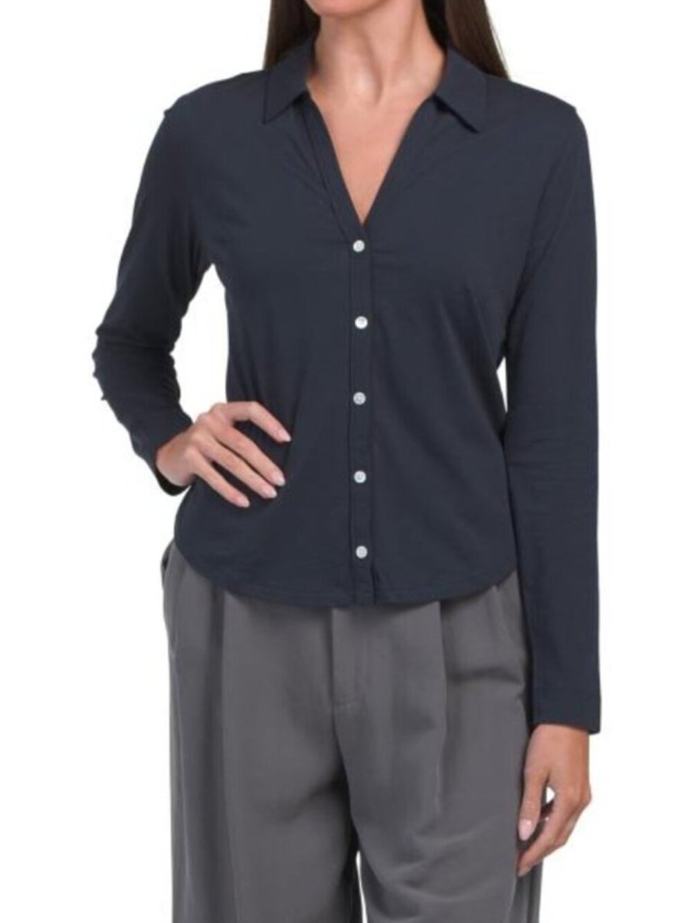LILLA P Split Collar Button Down Shirt